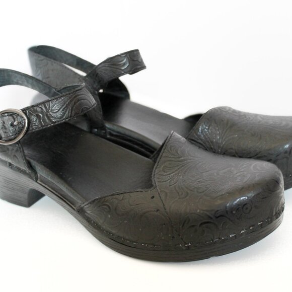 Dansko | Shoes | Dansko Sam Black Tooled Leather Ankle Strap Sandals Clog Shoes - Picture 4 of 11